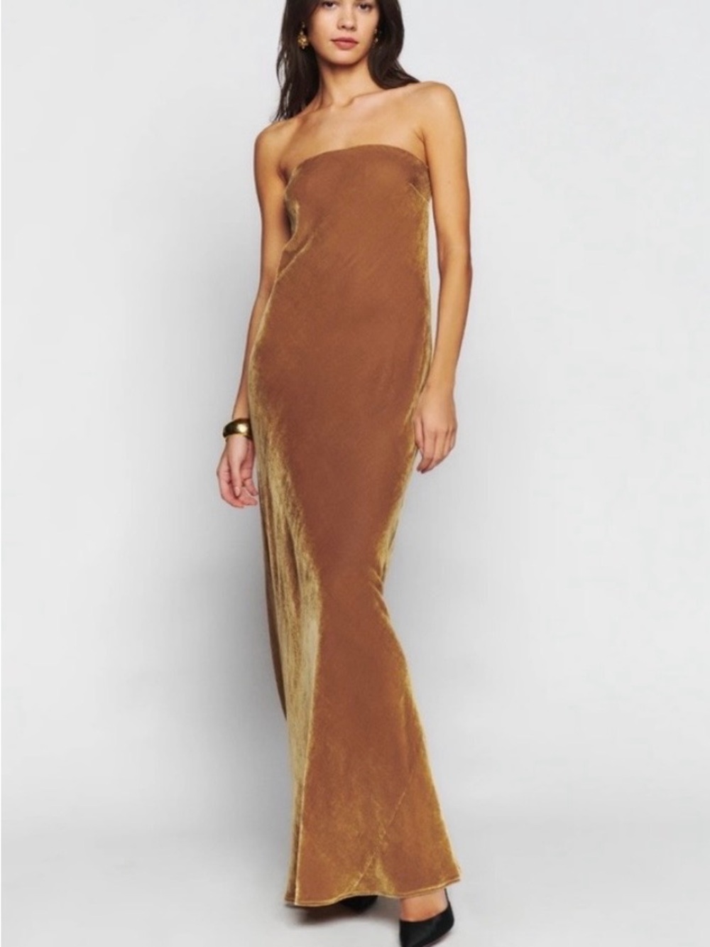 Reformation Strapless Velvet Gown Dress in Gold. Stunning ⭐️ - Picture 6 of 6